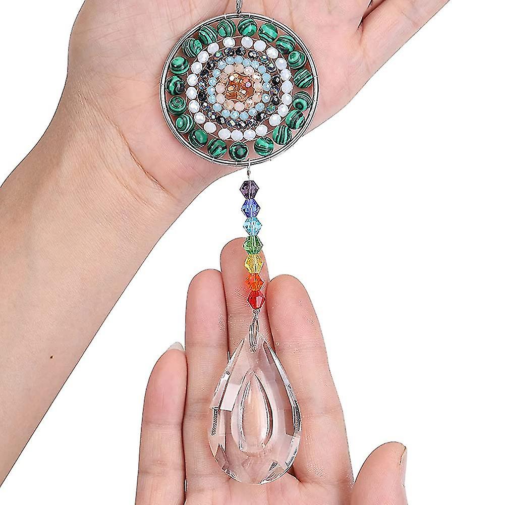 7 Chakra Crystal Suncatcher Round Crystals Bead Pendant Hanging，e