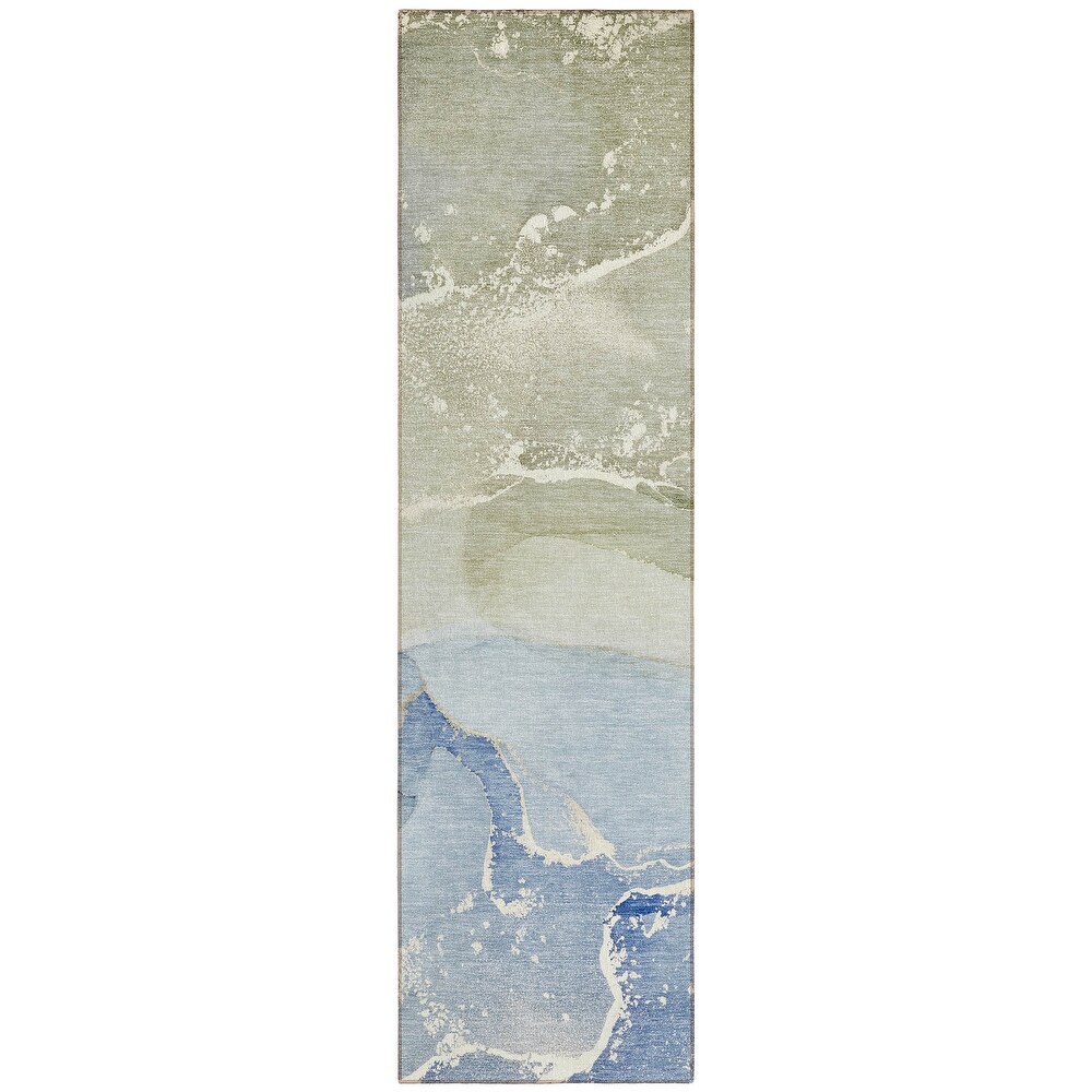 Machine Washable Indoor/ Outdoor Abstract Marble Chantille Rug