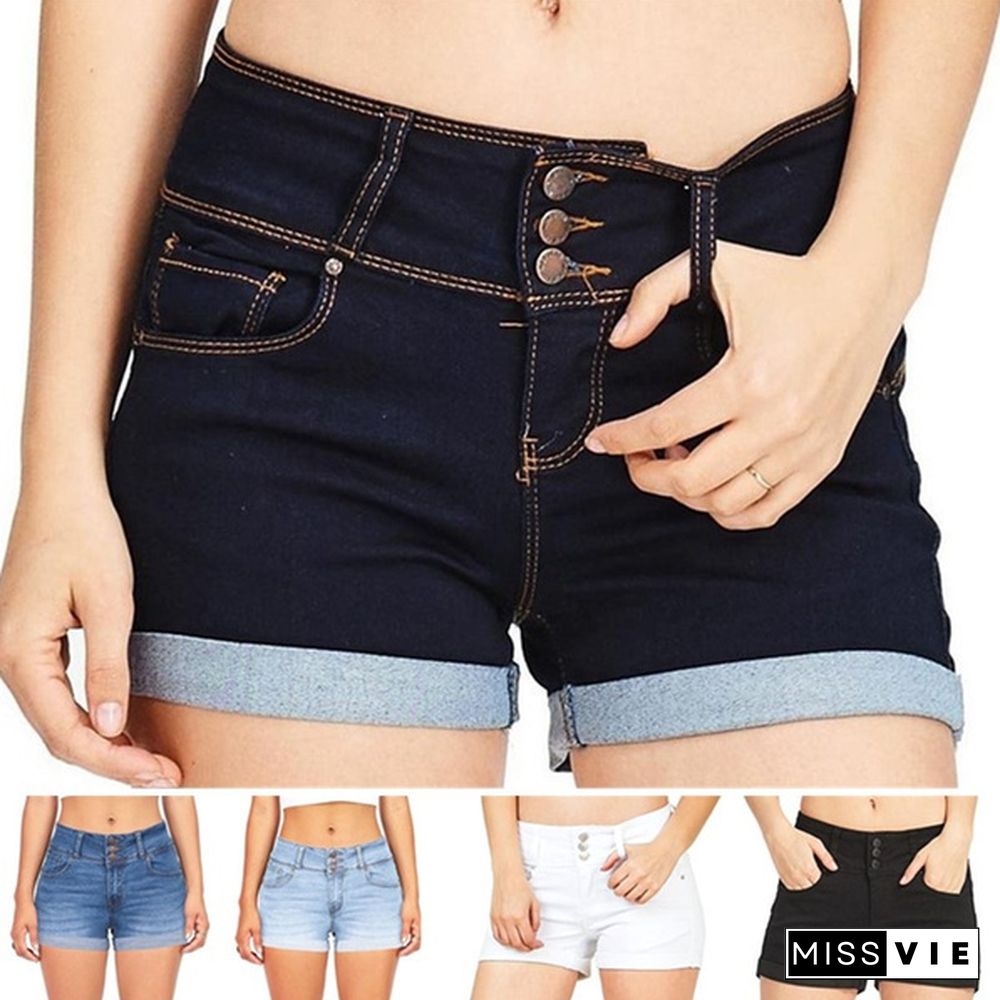 Plus Size Womens Ladies High Waist Short Jeans Shorts Denim Pants