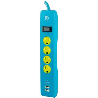 Uber 4 ft. 4-Outlet and 2 2.1 Amp USB Port Power Strip Blue 25117