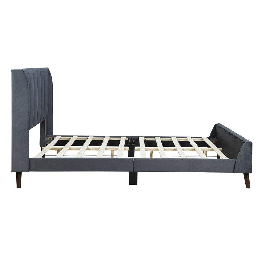 Velvet Upholstered Wingback Bed Frame 3 dimension Structure Footboard