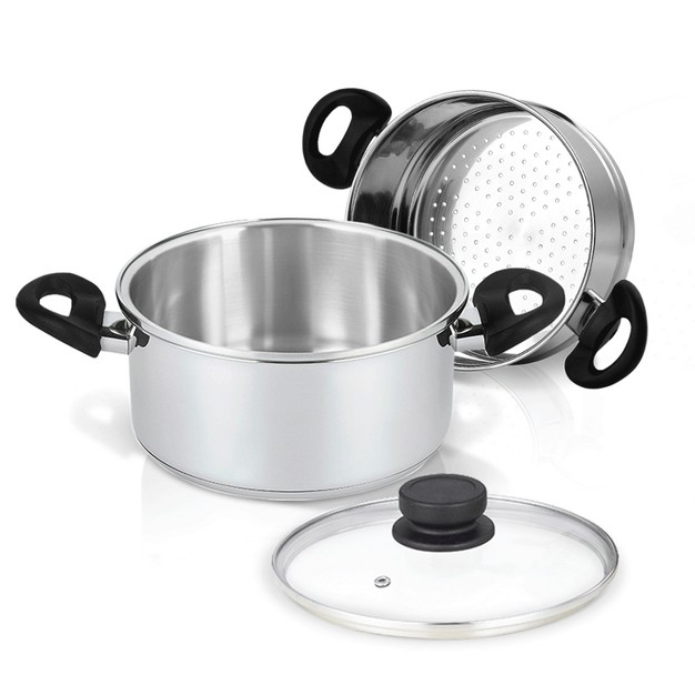 Nevlers Steamer Pot 3 Quart Sauce Pot With 2 Qt Steamer Insert And Vented Lid Stainless Steel