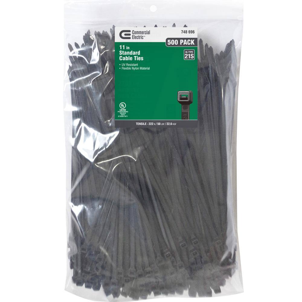 Commercial Electric 11 in. UV Cable Tie Black (500-Pack) GT-280STB(500)