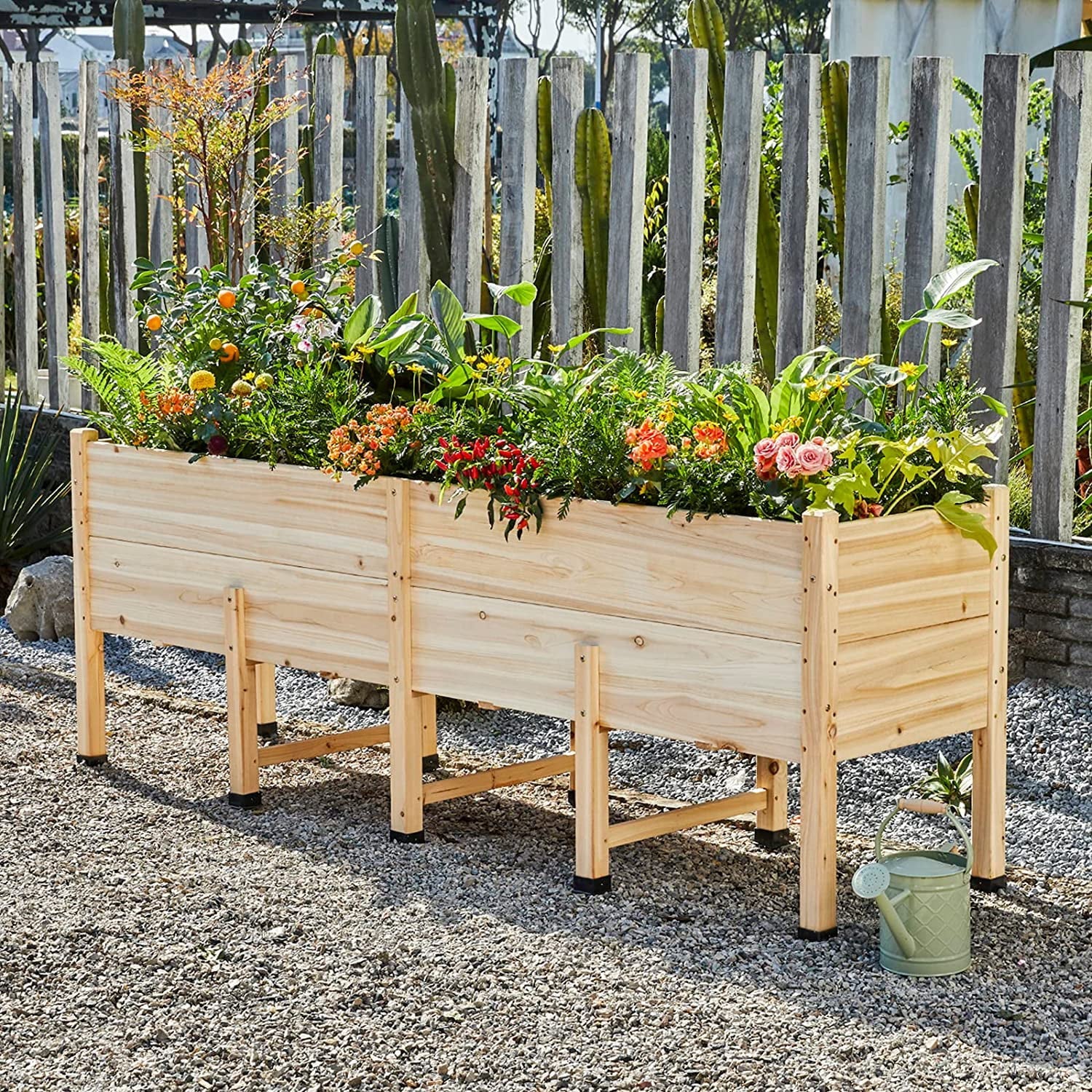 AMERLIFE 15 Inch Deep Wooden Raised Garden Planter 8x2FT Raised Garden Bed with Legs Elevated Planter Box Elevated Garden Planters for Deep-Rooted Plants 800lb Capacity Outdoors Patio Backyard