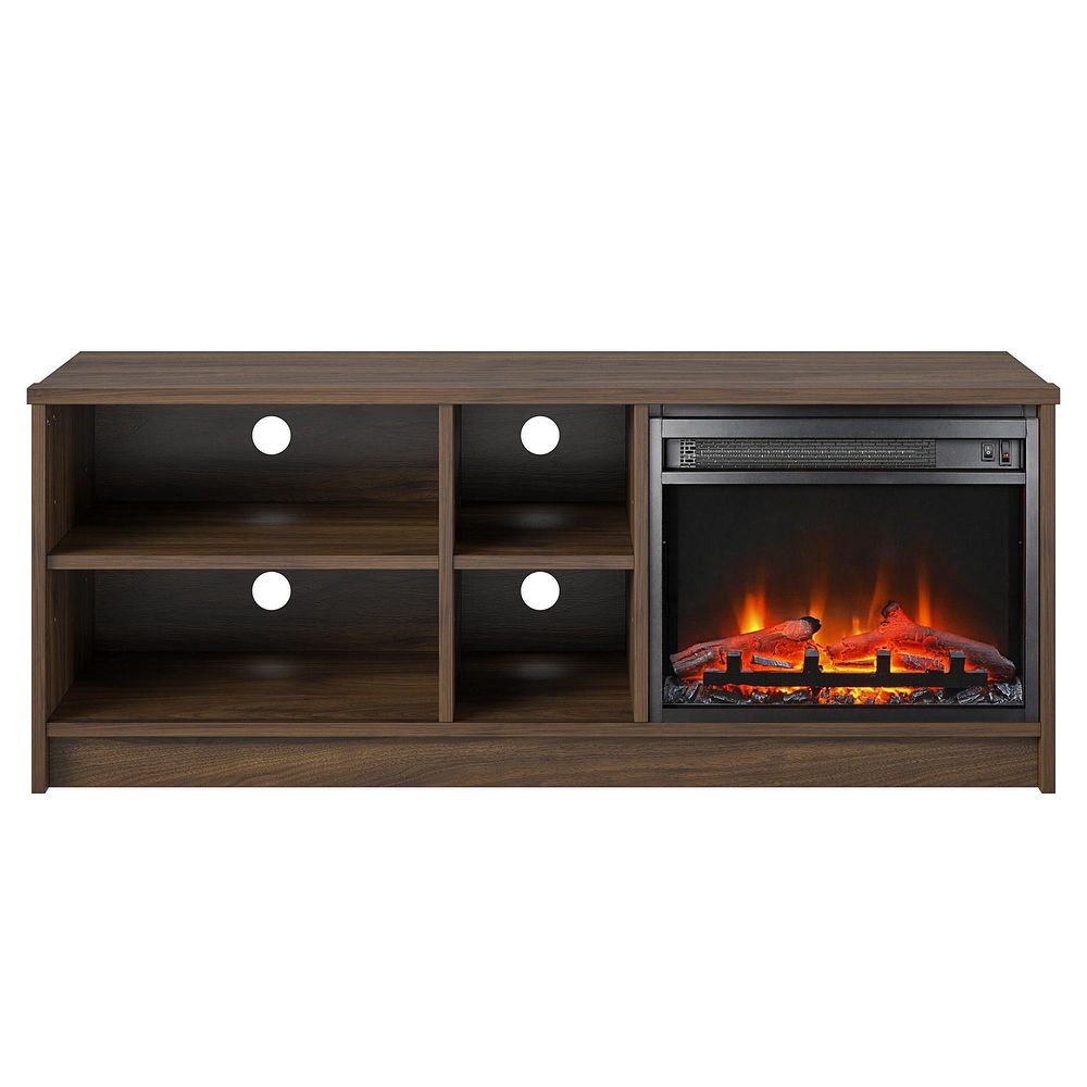 Ameriwood Home Nanton Asymmetrical 55 inch TV Stand with Electric Fireplace Insert and 4 Shelves