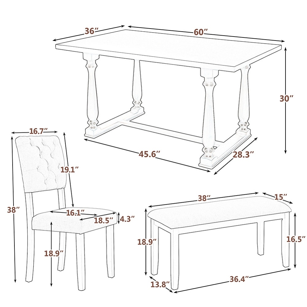 6 Piece Dining Table and Chair Set with Foam Covered Seat Backs