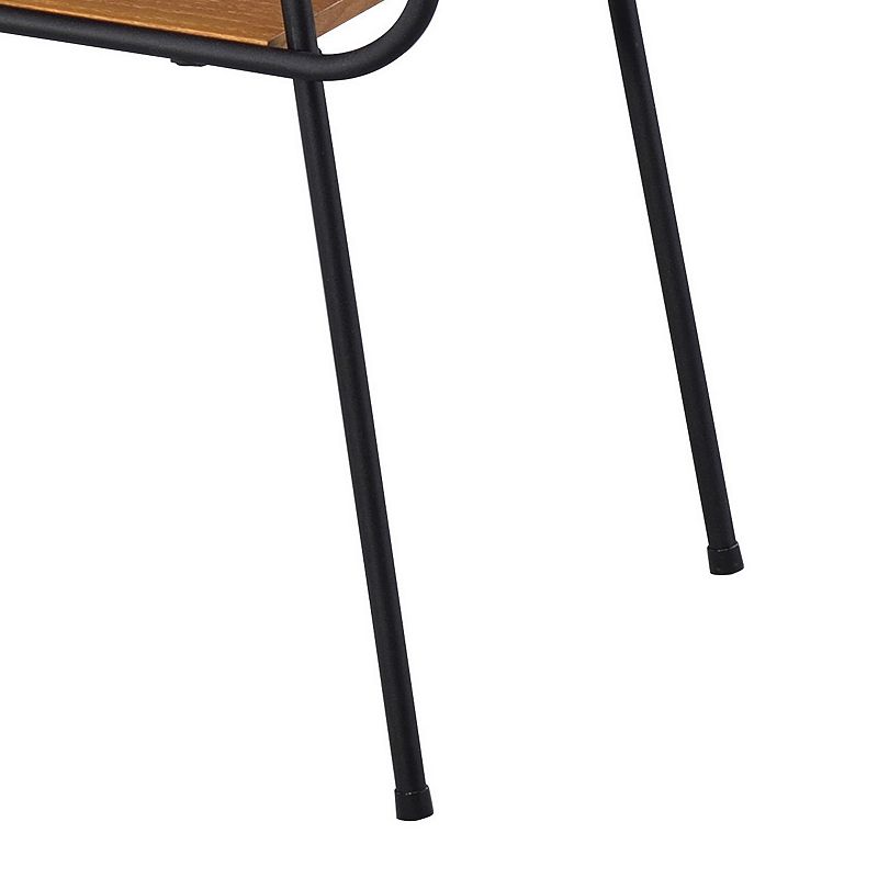 Metal and Wooden End Table with 2 Bottom Shelves， Brown and Black