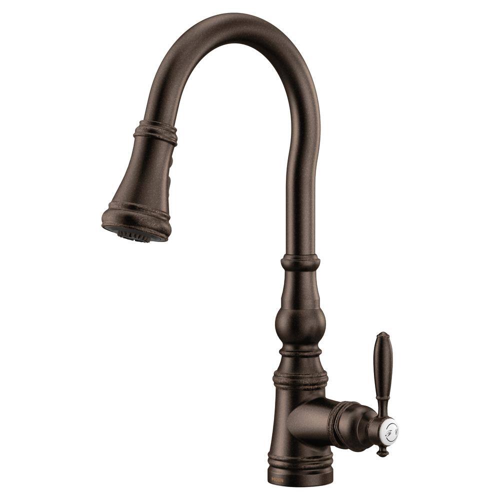 MOEN Weymouth Single-Handle Pull-Down Sprayer Kitchen Faucet in Oil-Rubbed Bronze S73004ORB