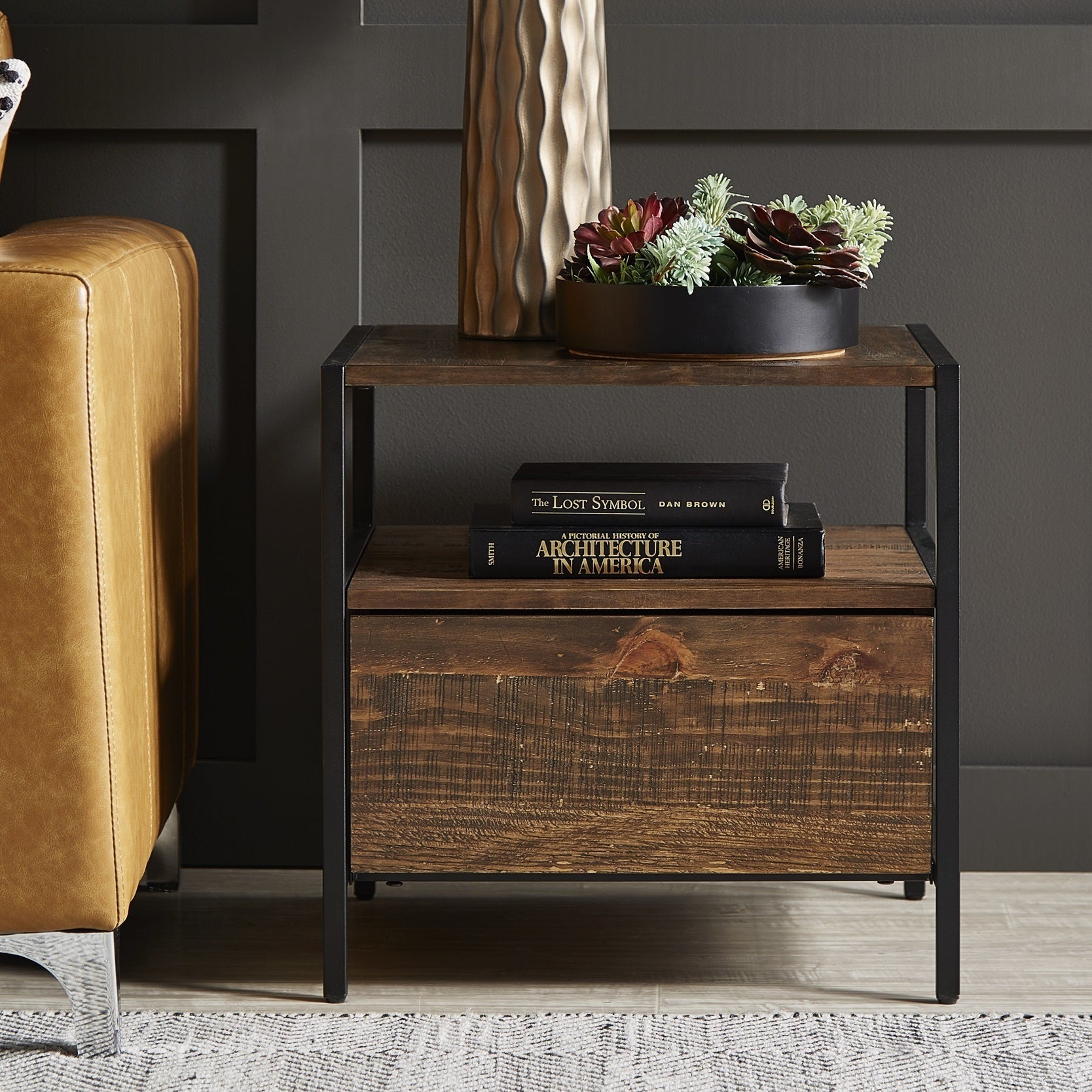 Corey 1-Drawer Rustic Brown End Table by iNSPIRE Q Modern