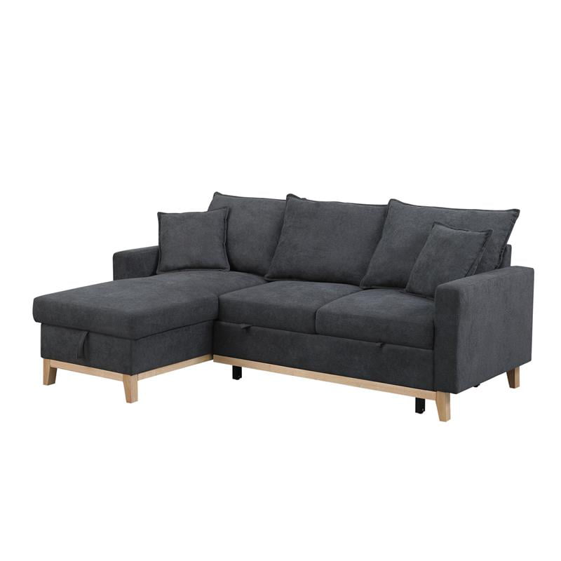 Bowery Hill Dark Gray Fabric Reversible Sleeper Sectional with Storage Chaise