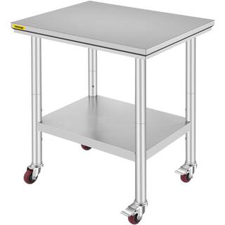 VEVOR Commercial Prep Table 29.9 x 23.6 in. Stainless Steel Table with Casters Kitchen Utility Table for RestaurantSilver SYGZT30X24INDJL01V0