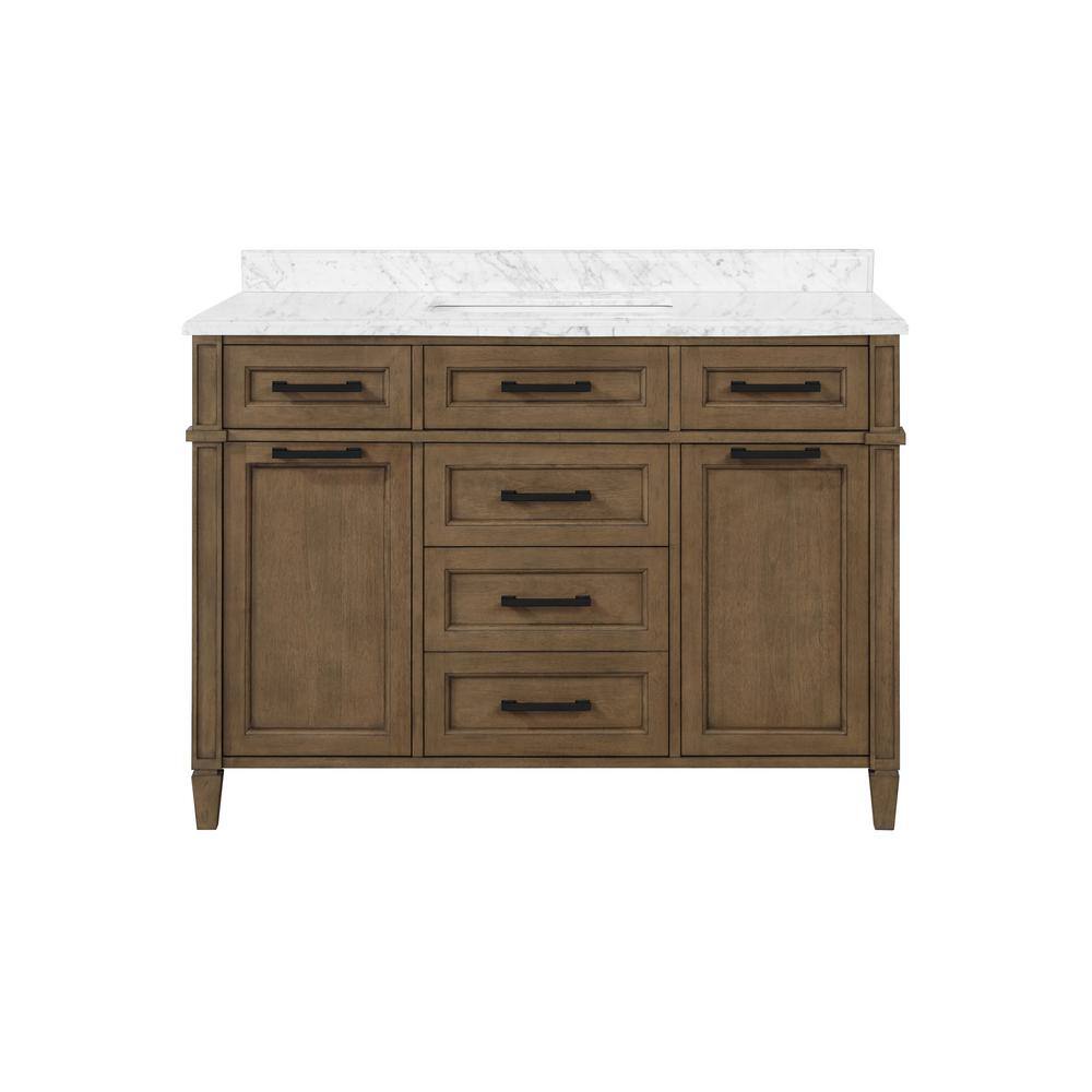 Home Decorators Collection Caville 48 in. W x 22 in. D x 34.50 in. H Bath Vanity in Almond Latte with Carrara Marble Top Caville 48AL