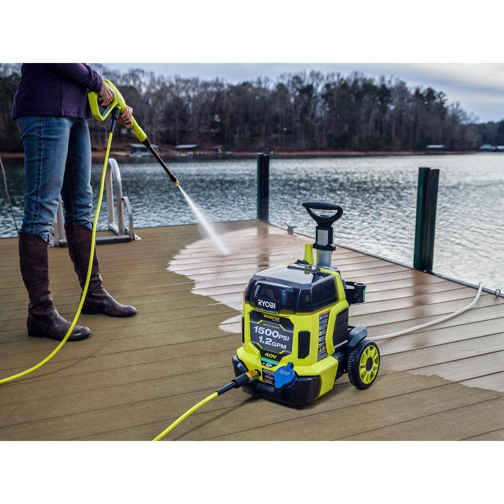 RYOBI 40V HP Brushless Whisper Series 1500 PSI 1.2 GPM Cold Water Electric Pressure Washer w (2) 6.0 Ah Batteries and Charger RY40PW15