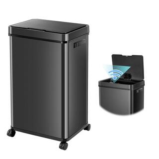 eModernDecor CozyBlock 18 Gal. Black Steel Automatic Trash Can Touchless Motion Sensor Bin Soft Close Lid 68 l Large Capacity HN-ZN02-18-BLK