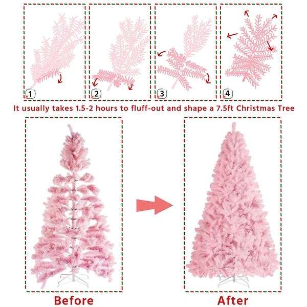 7.5ft Pink Artificial Christmas Pine Tree Seasonal Holiday Carnival Party Decoration with 1539 Branch Tips and Foldable Stand