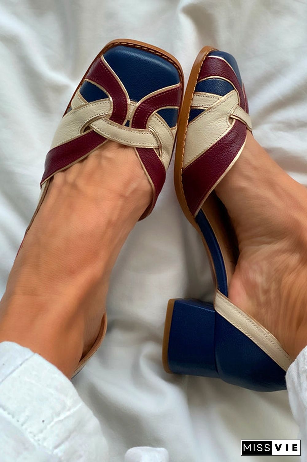 Vintage Color Block Med Heels