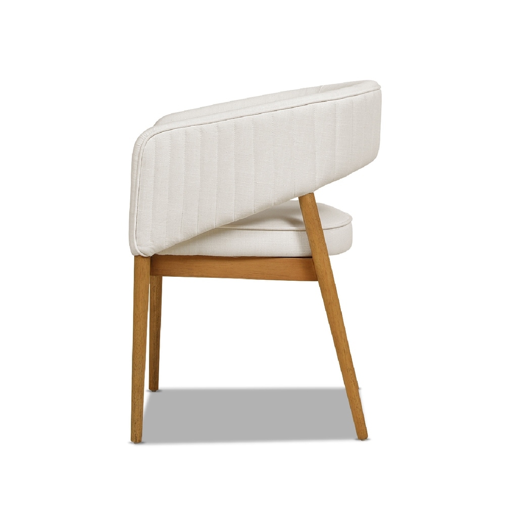 Mirah White Linen Upholstered Tufted Open Barrel Back Dining Chair