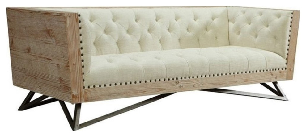 Armen Living Regis Tufted Upholstered Modern Leather Sofa in Cream   Industrial   Sofas   by Homesquare  Houzz