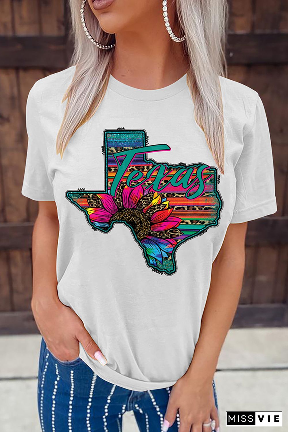 Texas Map Print Graphic Tees for Women Wholesale Short Sleeve T shirts Top