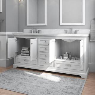 Home Decorators Collection Bluestern 72 in. W x 20 in. D x 34.5 in. H Bath Vanity in White with Lightly Veined Engineered Stone Top HDTD72VW