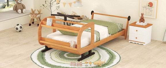 Twin Size Plane Shaped Platform Bed with Rotatable...