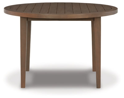 Signature Design by Ashley Outdoor Germalia Eucalyptus Round Dining Table with Umbrella Hole, Brown