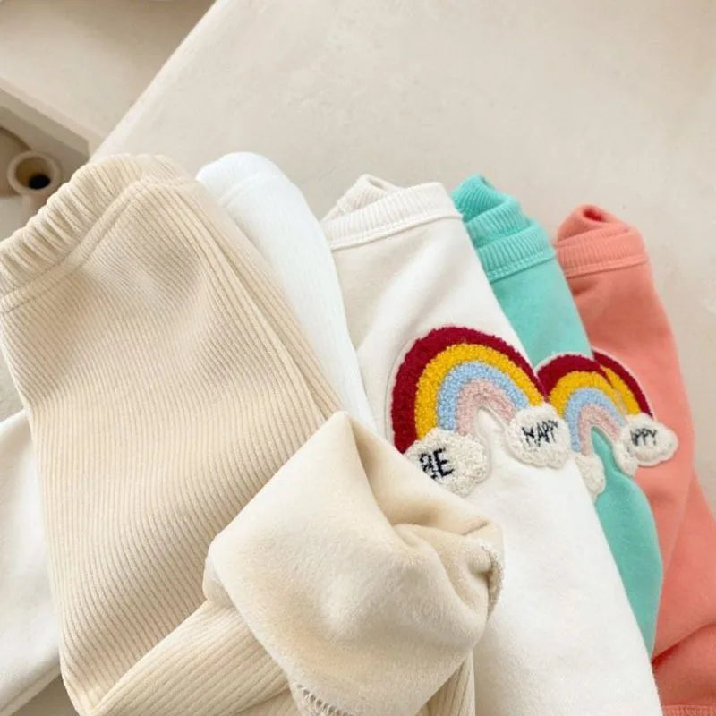 MILANCEL 2pcs Autumn New Children Baby Hoodie Set Toddler Rainbow Fleece Padded Tops + Pants Infant Outwear Clothing