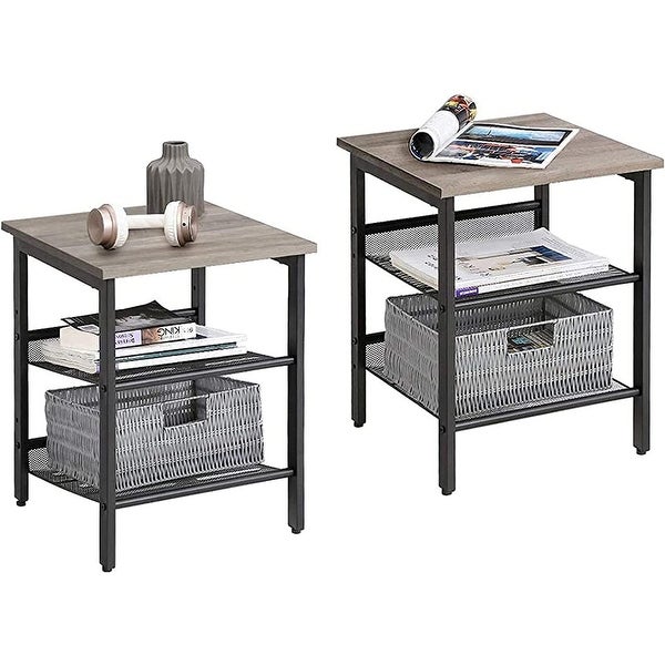 Modern End Table with Adjustable Mesh Shelves，Set of 2