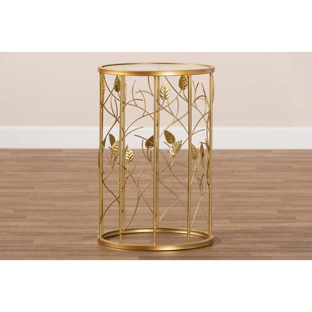 Anaya Glam Brushed Metal And Glass Leaf Accent End Table Gold Baxton Studio