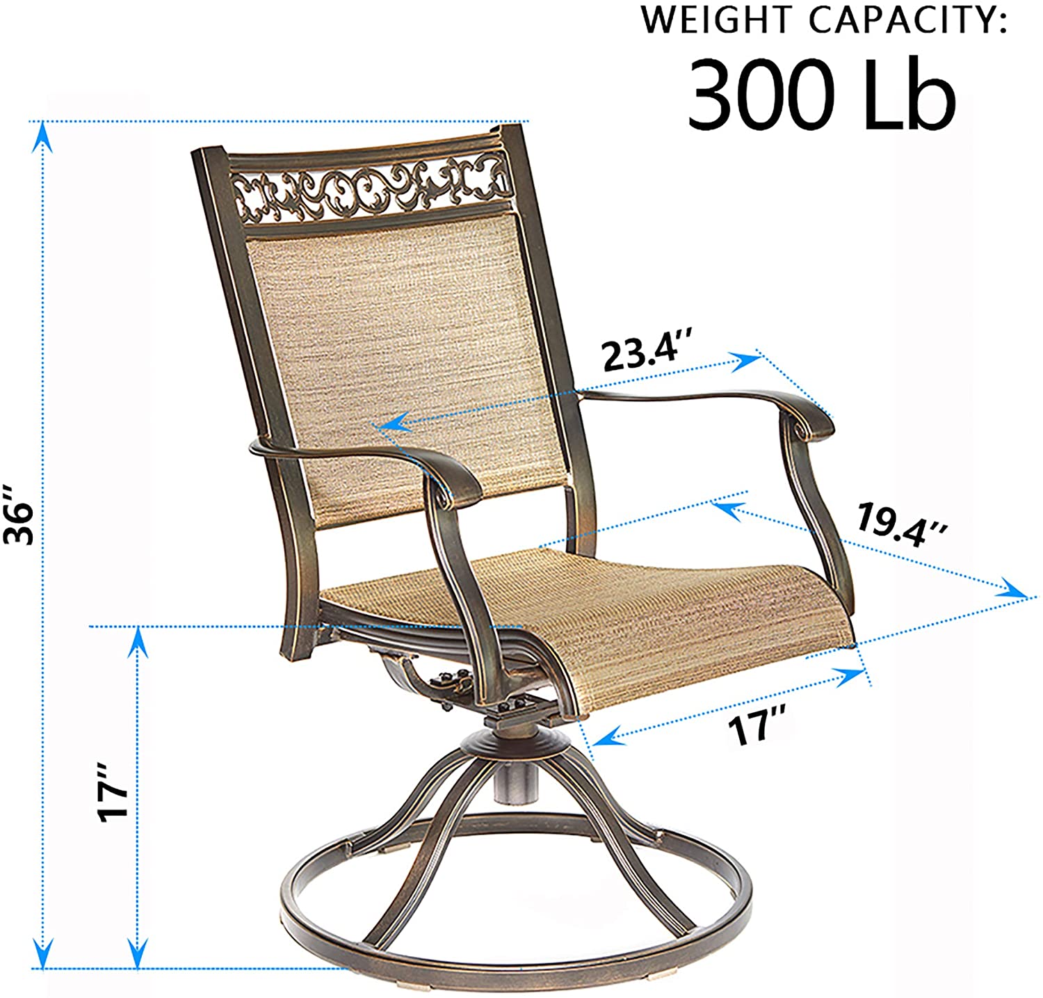 Claire and Barry ALSACE Patio Swivel Rocker Chair， Rustproof aluminum frame， All weather sunbrella sling fabric， 360-degree spin， Champagne - 2 piece set