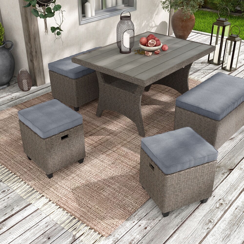 Decker Modern Wicker 5 Piece Outdoor Open Dining Set by M L Co.