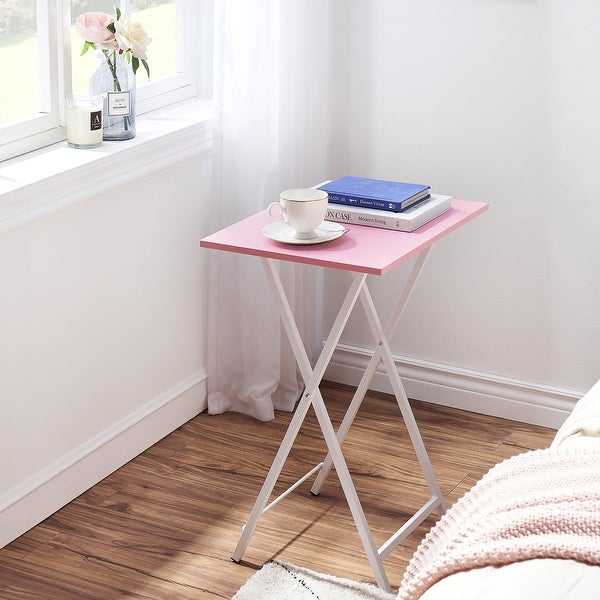 TV Tray Set of 4， Folding Snack Table with Cup Holder