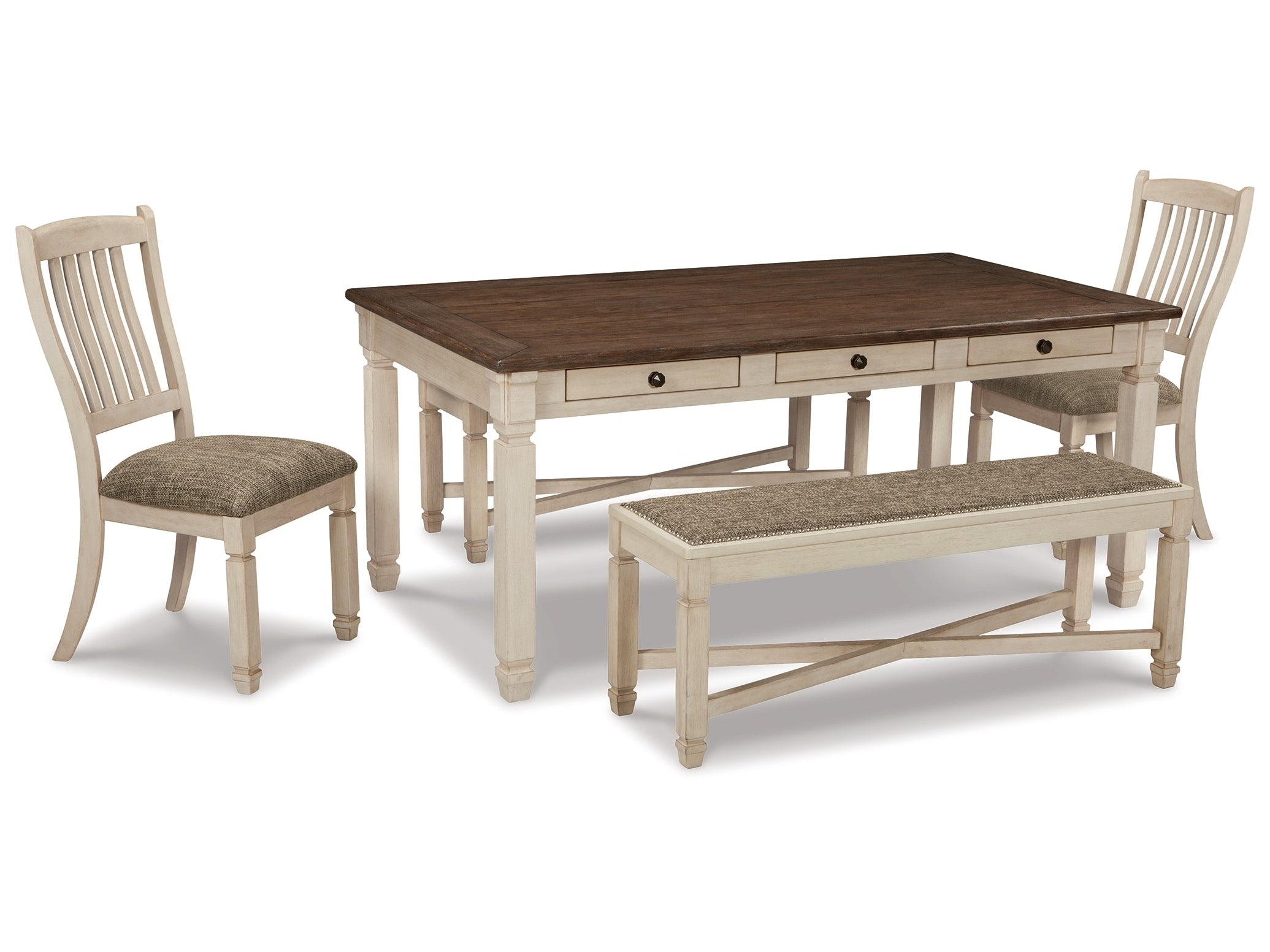 (Online Special Price) Bolanburg White Dining Table with 2 Chairs and 2 Benches