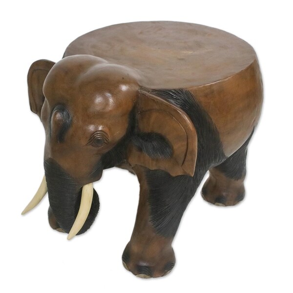 NOVICA Handmade Elephant Relaxation In Brown Wood Stool (15 Inch)