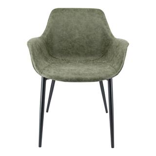 Leisuremod Markley Olive Green Modern Leather Dining Arm Chair with Black Metal Legs (Set of 2) EC26G2