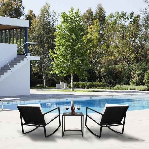 Outdoor 3Piece Wicker Furniture Set Rocking Conversation Set with Cushions