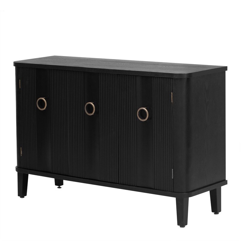 Modern Storage Cabinet with 3 Doors and Adjustable Shelves  Black