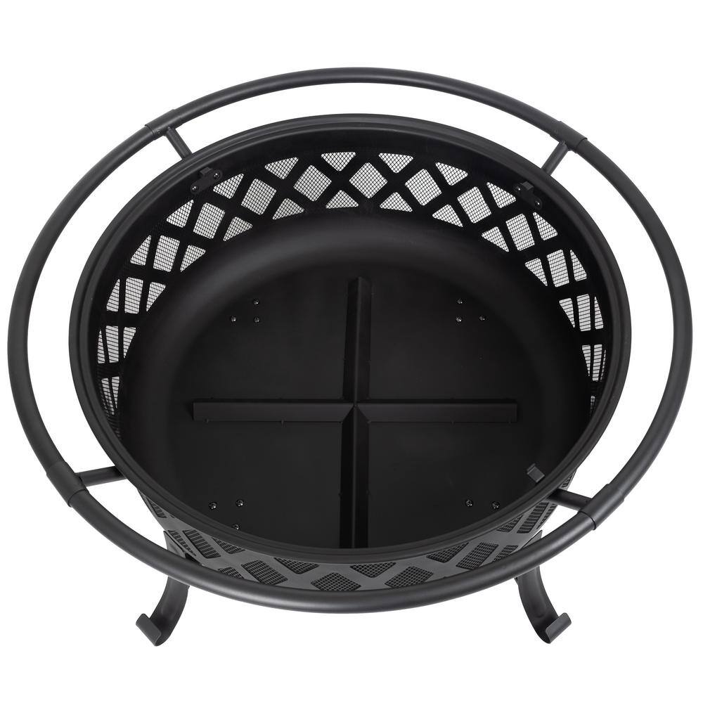 Pleasant Hearth Traverse 35 in. x 24.21 in. Round Steel Wood Burning Black Fire Pit OFW888R