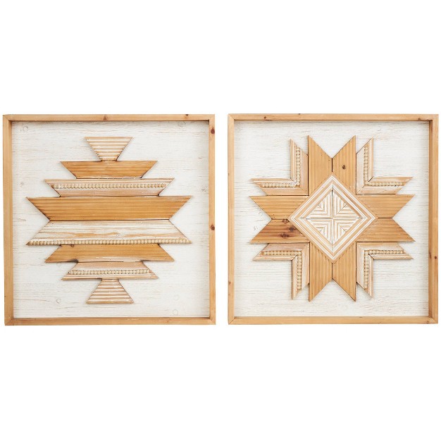 Set Of 2 Wood Geometric Handmade Southwestern Beaded Wall Decors Brown Olivia amp May