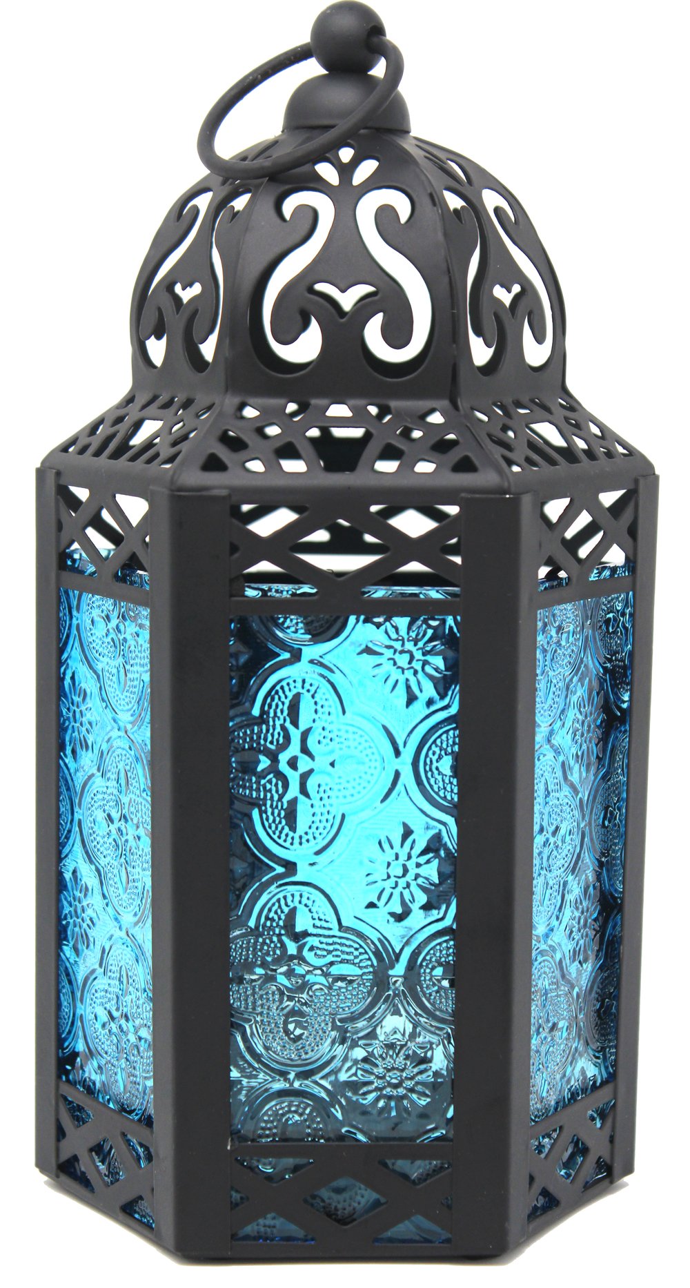 Decorative Candle Lantern Set for Home Decor， Blue Glass