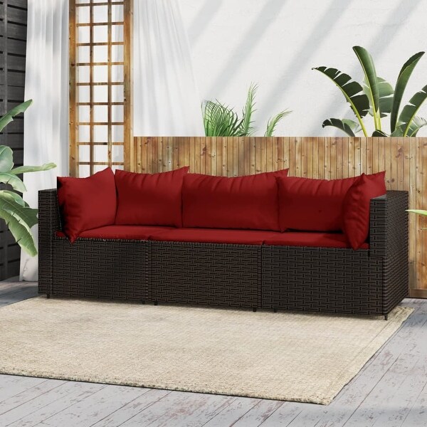 vidaXL Patio Lounge Set with Cushions Brown/Black/Gray Poly Rattan