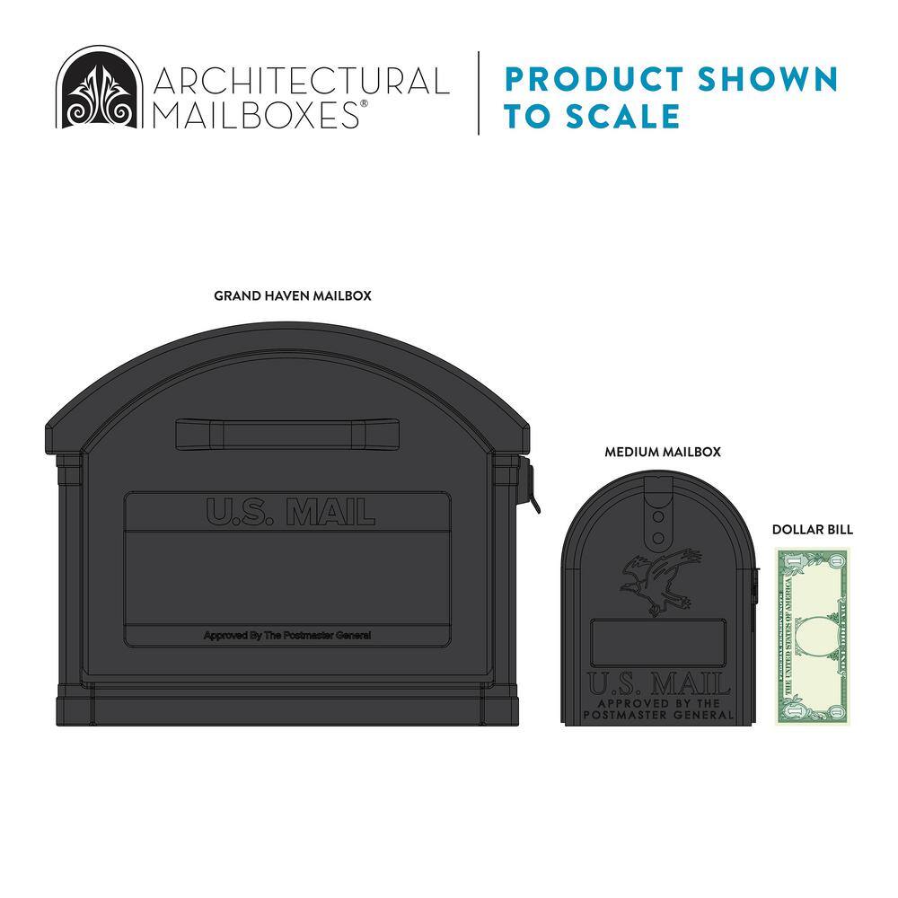 Architectural Mailboxes Grand Haven Black Extra Large Plastic Mailbox and Post Combo GHC40BAM