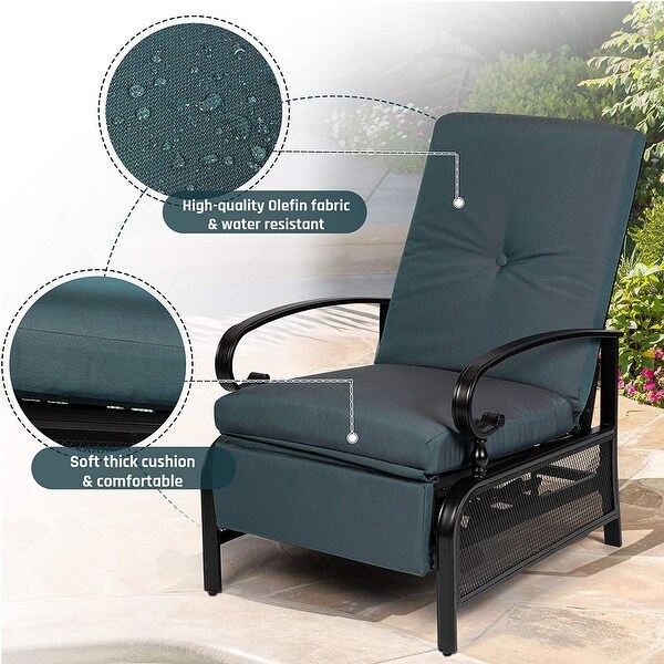 SUNCROWN Outdoor Patio Adjustable Cushioned Recliner Lounge Chair Set with Coffee Square Side Table