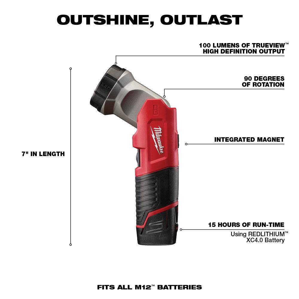 MW M12 12V Lithium-Ion Cordless 14 in. Hex ScrewdriverLED Worklight Kit with (2) 1.5Ah BatteriesBit Set  Bag 2482-22