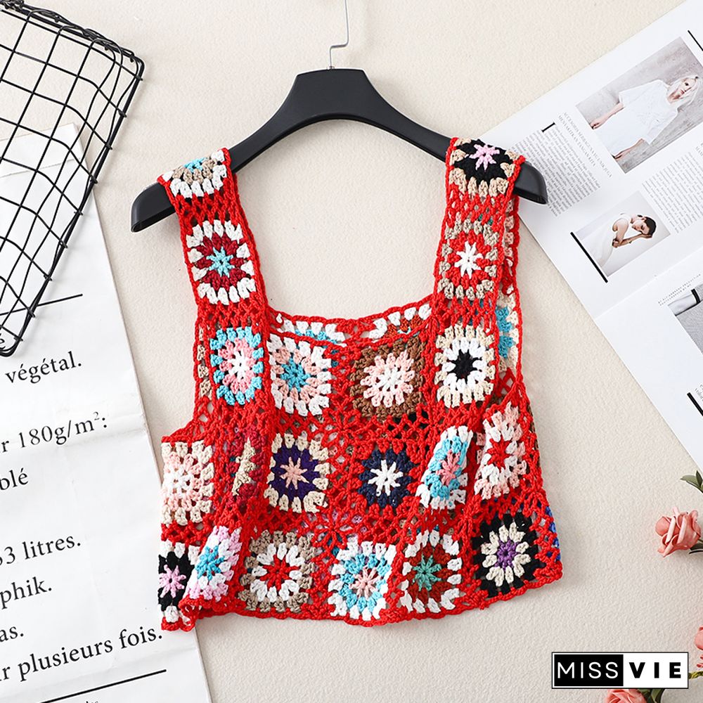 Knit Tank Top Woman Binder Chest Crochet Corset Femme Debardeur Femmes Camisoles Women Crop Tops Random Color Block Dropshipping