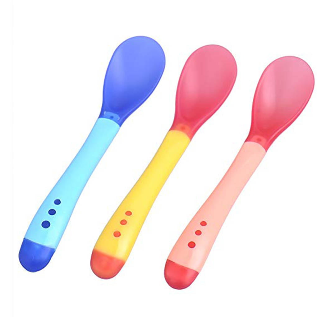 3pcs Small Toddlers Utensils Plastic Baby Spoons Infant Feeding Tool Heat Sensitive Kids Tableware