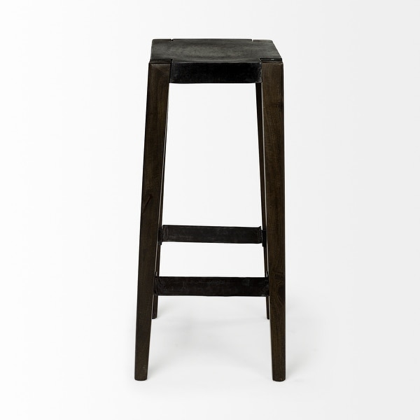 Nell Black Metal Seat and Foot Rest w/Solid Wood Legs Bar Stool - 16.0L x 12.0W x 30.0H