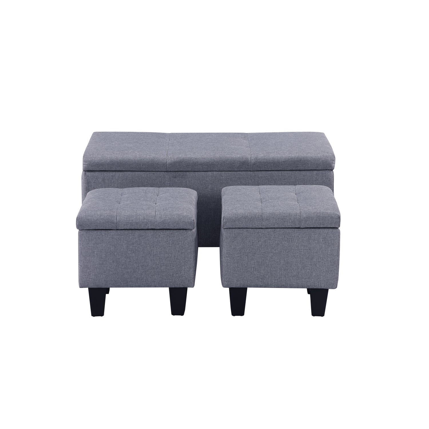 Holaki 3PCS Large Storage Ottoman Bench Set, 3 in 1 Combination Ottoman, Tufted Ottoman Linen Bench for Living Room, Entryway, Hallway, Bedroom, Gray