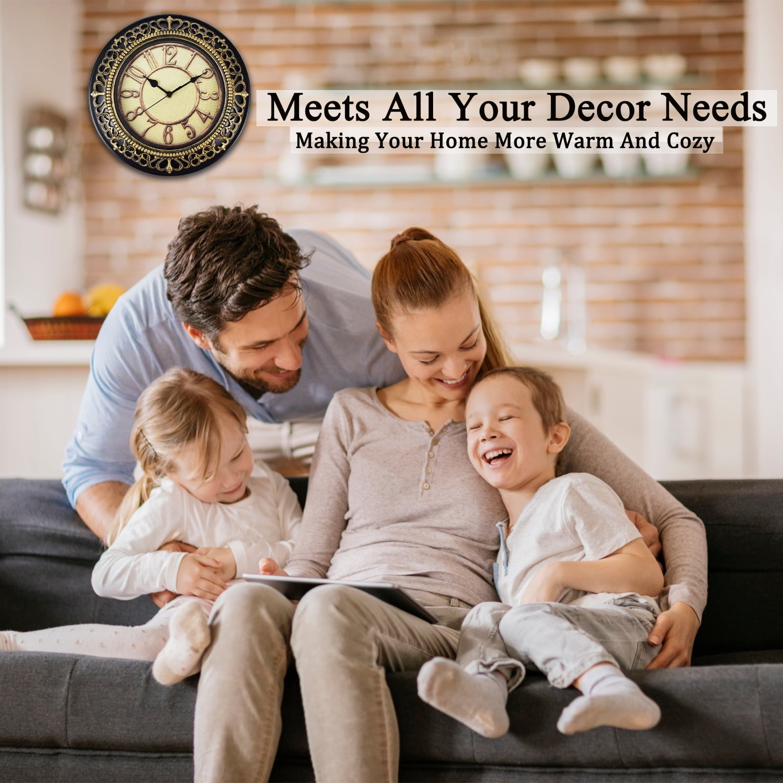 Wall Clock for Living Room Decor Battery Operated，12 Inches Round Silent Non Ticking Clock for Kitchen Home Office