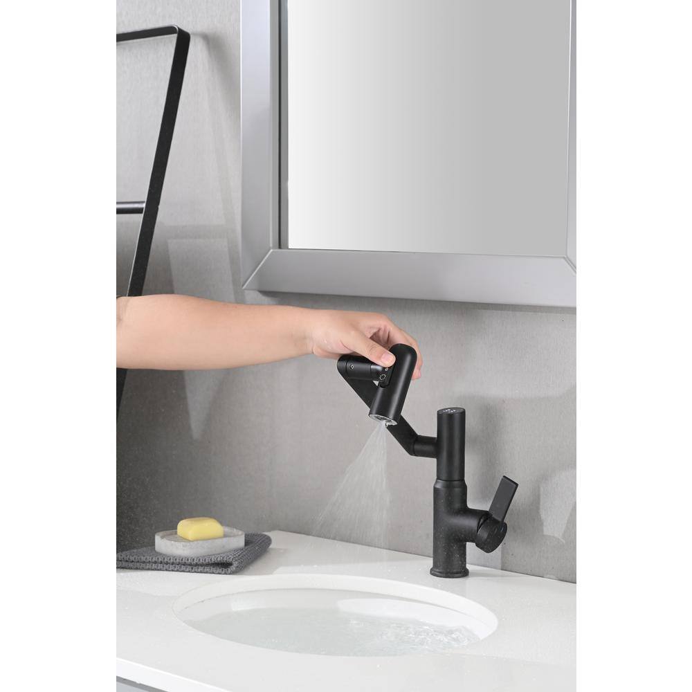 Single-Handle 1-Hole Bathroom Sink Faucet w3-Spray Functions  Temperature Display 360-Degree Rotary Arm in Matte Black EC-W121765120